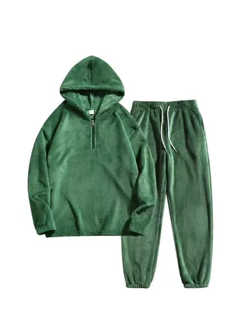 Herren Oberteil Und Hose Fleece Hoodie Trainingsanzug Halb Reißverschluss Kapuzenpullover Jogginghose Lässig Warm Herbst Winter Sportbekleidung