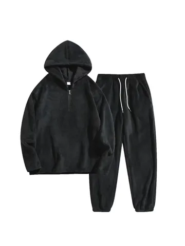 Herren Oberteil Und Hose Fleece Hoodie Trainingsanzug Halb Reißverschluss Kapuzenpullover Jogginghose Lässig Warm Herbst Winter Sportbekleidung