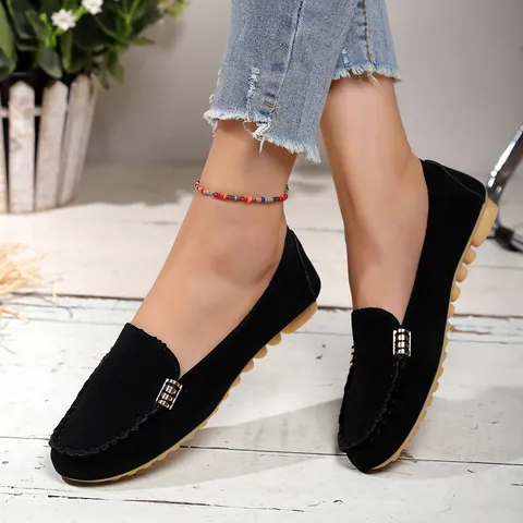 Dames Denim Canvas Loafers Metalen Gesp Slip-On Mocassins Ademend Comfortabel Casual Platte Driving Shoes Grote Maten
