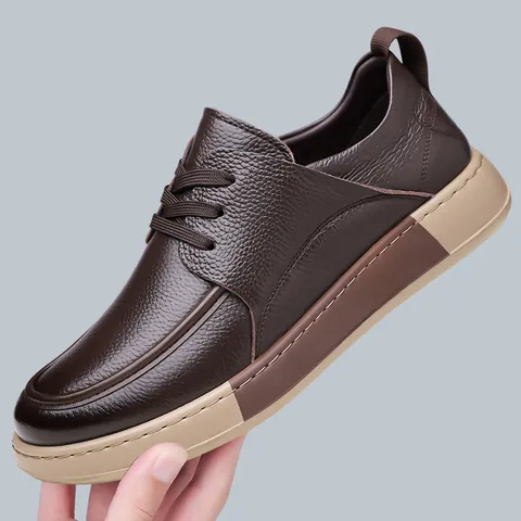 Men's Cowhide Leather Business Casual Shoes British Style Lace-up Soft Sole Round Toe Fashion Oxford Loafers For Men Daily Office Wear