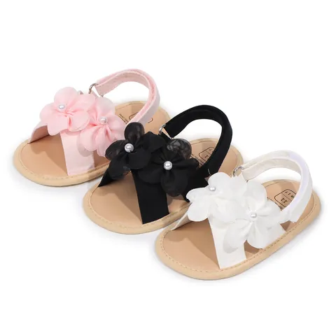 Baby Mädchen Prinzessin Sandalen Sommer Weiche Sohle Lauflernschuhe 3D Stoff Blume Künstliche Perle Vintage Französisch Kleinkind Schuhe