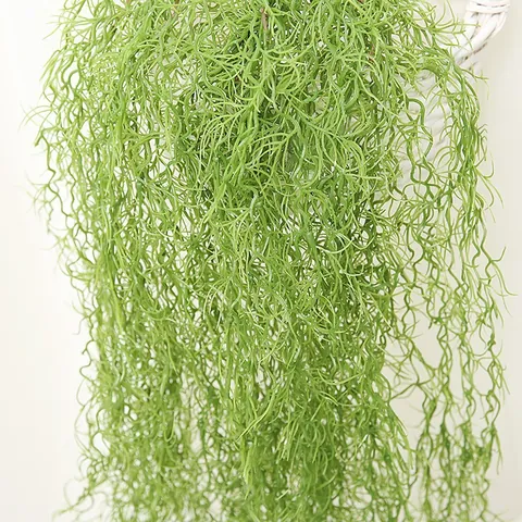 Artificial Hanging Air Grass Spanish Moss Vine Green Plastic Fake Plant For Home Living Room Background Wall Hotel Ceiling Decor
