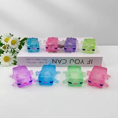 Axolotl Squishy Jouet Cartoon Style Pixel Mochi Squeeze Jouet Remplissage au Maltose Rebond Lent Jouet Anti-stress Souple
