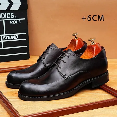 Heren Onzichtbare Verhoging Echt Leren Nette Schoenen Klassieke Ronde Neus Bruiloft Zakelijke Derbyschoenen Koffie Zwart Oxfords Voor Heren