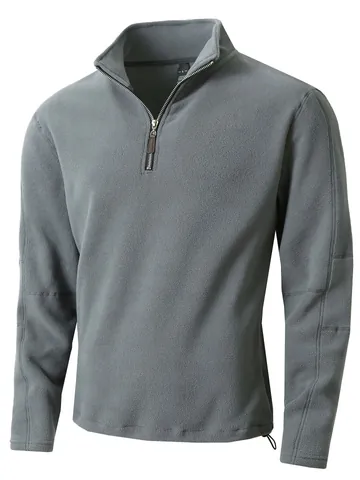 Men Polar Fleece Half Zip Sweatshirt Stand Collar Solid Color Warm Long Sleeve Pullover Autumn Winter Casual Top Pullover