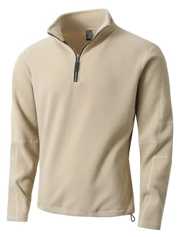 Men Polar Fleece Half Zip Sweatshirt Stand Collar Solid Color Warm Long Sleeve Pullover Autumn Winter Casual Top Pullover