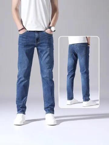 Herren Jeans Mit Geradem Bein Elastische Baumwolle Denim Hose Gewaschen Lässig Mittlere Taille Hose Für Herbst Mode Männer Unterteile