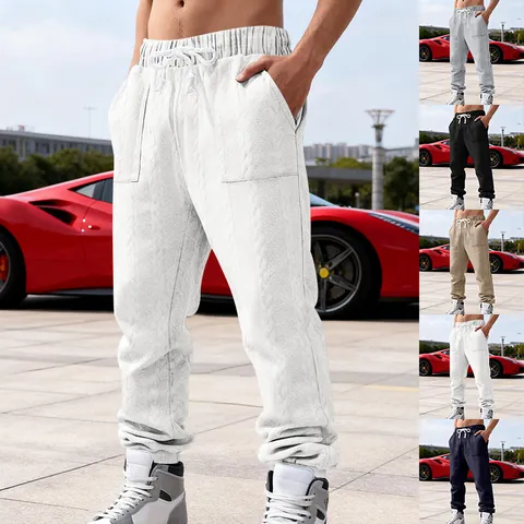 Men's Heavyweight Cable Knit Joggers American Style Jacquard Sweatpants Drawstring Waist Elastic Cuff Loose Casual Pants For Winter