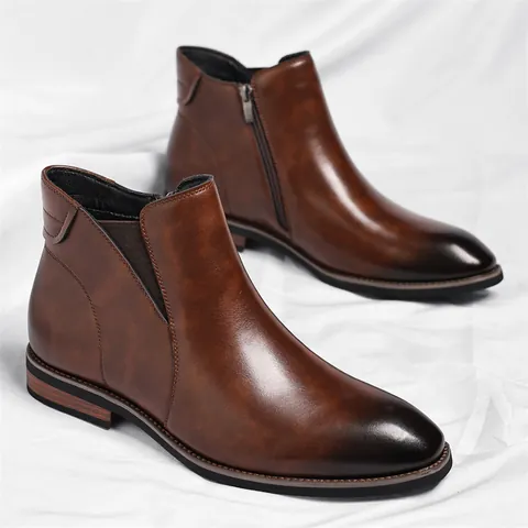Stivaletti Chelsea da Uomo Stile Americano Cerniera Laterale in Cuoio Rigenerato Martin Boots Moda Casual Stivaletti per Uomo