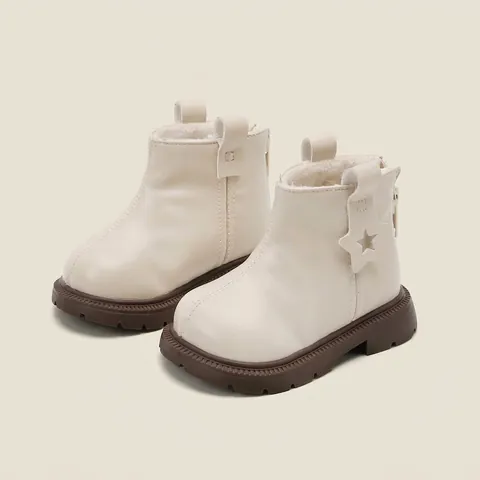 Bottines Martin pour Enfants Cuir Microfibre Hiver Chaudes Doublées Polaire Chaussures Antidérapantes Fermeture Éclair Arrière Garçons Filles Bottes de Mode