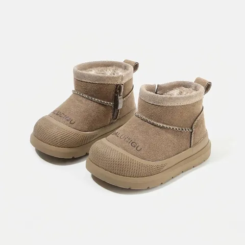 Toddler Kids Winter Snow Boots Suede Fleece Lined Warm Non-slip Ankle Boots Side Zipper For Baby Boys Girls
