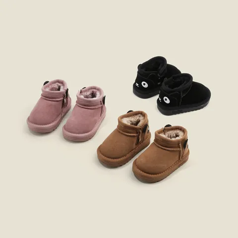 Stivali da Neve per Bambini in Pelle Scamosciata Invernale Fodera in Peluche Calda Cerniera Laterale Scarpe Antiscivolo