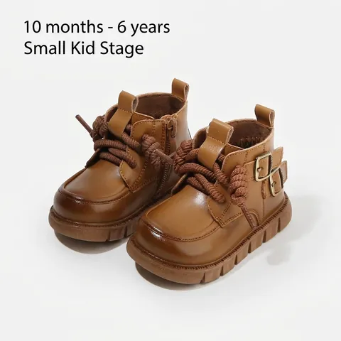 Bottines Martin pour Enfants Style Britannique Semelle Souple Antidérapante Chaussures de Marche pour Tout-petits Bottes en Cuir Synthétique avec Fermeture Éclair Latérale pour Garçons Filles