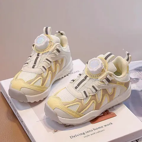 Sneakers in Rete Traspirante per Bambini Con Chiusura a Fibbia Rotante Scarpe Sportive Patchwork Autunnali per Ragazzi Ragazze Suola in Gomma Antiscivolo
