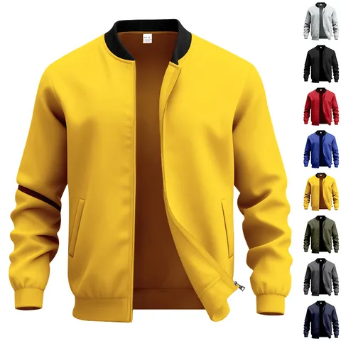 Men's Vintage Bomber Jacket Stand Collar Zipper Flight Jacket Solid Color Casual Sporty Outerwear Men Clothing Top