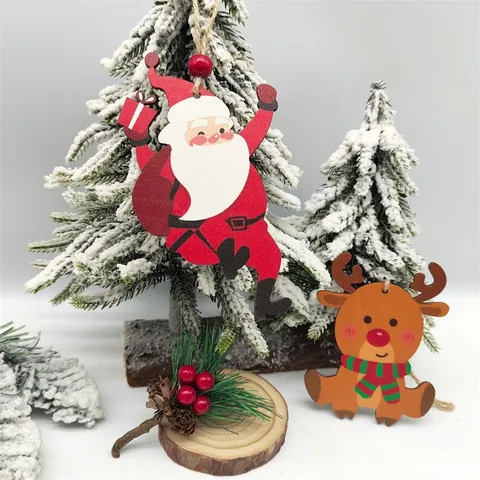 Adornos Navideños Colgantes de Madera Papá Noel Reno Muñeco de Nieve Colgantes para Decoraciones de Árbol de Navidad