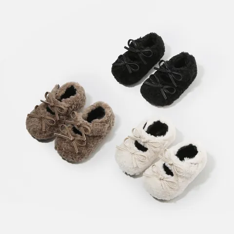 Zapatos de Caminar de Lana de Cordero Sintética para Bebés Niñas Invierno Cálido Mocasines de Peluche Suela Blanda Antideslizante