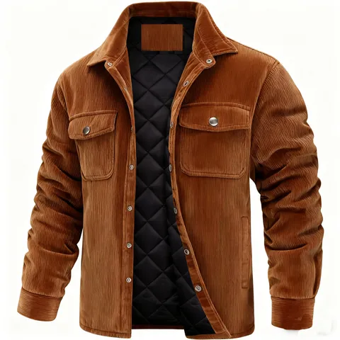 Men Corduroy Cotton Padded Jacket Vintage Workwear Lapel Single Breasted Warm Quilted Outerwear Coat For Autumn Winter Casual