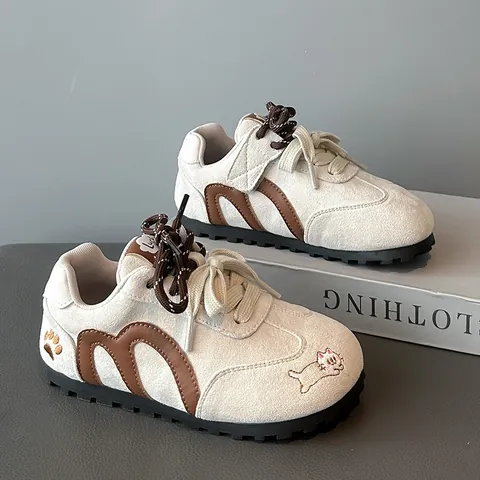 Sneakers da Ragazza in Stile GAT Rétro in Pelle Sintetica Suola in Gomma Scarpe Basse Casual per Studenti con Ricamo Gatto