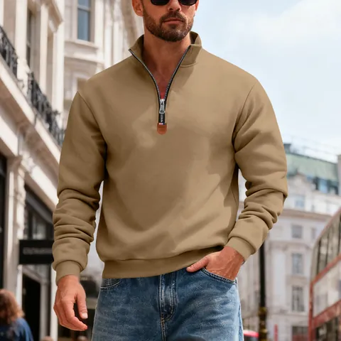 Men's Casual Stand Collar Half Zip Fleece Lined Hoodie Winter Warm Thermal Long Sleeve Pullover Sweatshirt