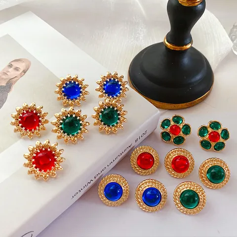 Vintage Palacio Francés Lujo Poste Plata Ley 925 Aleación Diamante Imitación Pendientes Botón Girasol Mujer