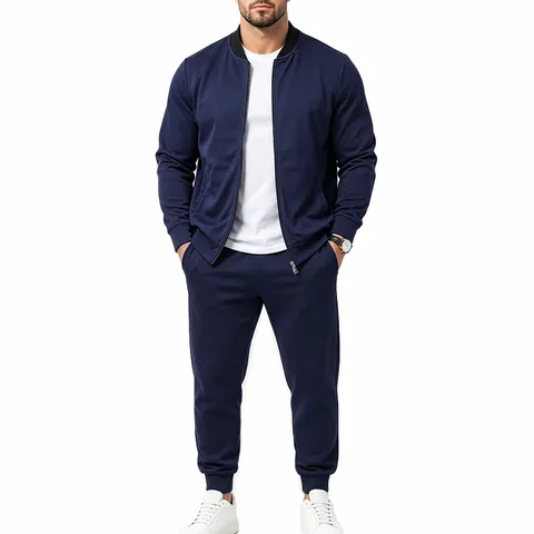 Men's Casual Tracksuit Set Baseball Collar Zipper Jacket Long Pants Outdoor Sportswear Soft Polyester Spandex Outfit