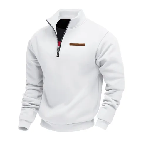Heren Amerikaanse Stijl Kwart Rits Sweatshirt Staande Kraag Fleecegevoerd Effen Kleur Losse Casual Pullover Top Voor Lente Herfst