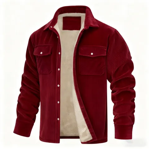 Men Casual Corduroy Jacket Fleece Lined Winter Warm Outwear Lapel Single Breasted Solid Color Long Sleeve Top
