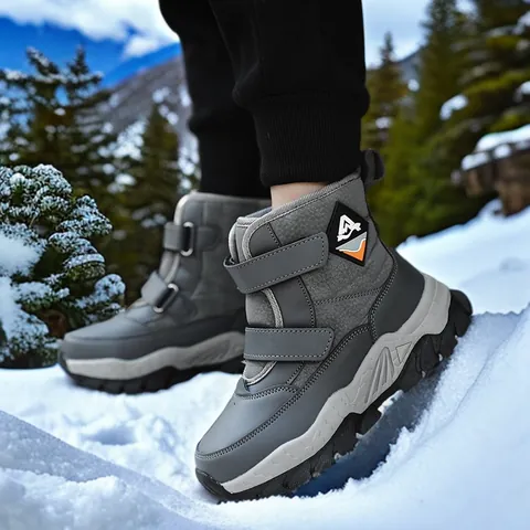 Kids Winter Warm Snow Boots Mid Tube Thickened Plush Lining Anti Slip Waterproof Outdoor Shoes For Boys Girls