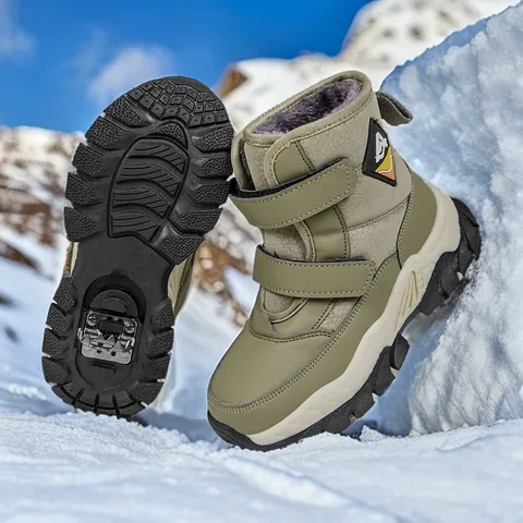 Kids Winter Warm Snow Boots Mid Tube Thickened Plush Lining Anti Slip Waterproof Outdoor Shoes For Boys Girls