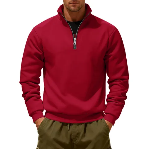 Men's Heavyweight Fleece Lined Half Zip Stand Collar Sweatshirt American Vintage Loose Fit Winter Warm Outdoor Casual Top