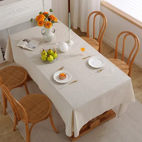 Minimalist Solid Color Cotton Linen Rectangular Tablecloth With Hemmed Edges Nordic Style Beige Fabric Table Cover For Dining Room Coffee Table Decorative Dustproof