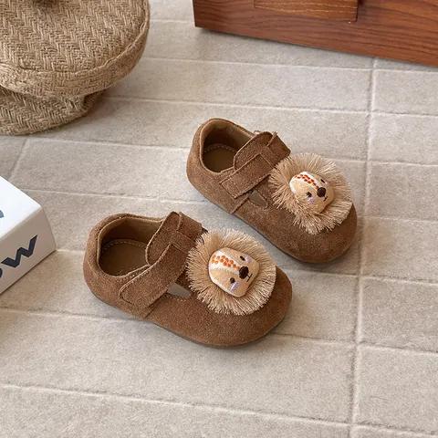 Zapatos Casuales de Gamuza Estilo Birkenstock para Niñas Lindo Bordado de Animales Cierre Adhesivo Bailarinas Antideslizantes Retro Zapatos Individuales para Niños