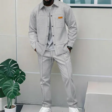 Herren Casual Waffelstruktur Oberteil Und Unterteil Leichte Luxus Einreihige Jacke Und Passende Hose Bekleidung Herbst Winter