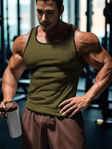 Herren Schwergewicht Geripptes Fitness Tank Top Farbblock Hochelastisch Slim Fit American Street Workout Sport Weste Top