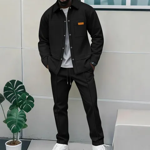 Herren Casual Waffelstruktur Oberteil Und Unterteil Leichte Luxus Einreihige Jacke Und Passende Hose Bekleidung Herbst Winter