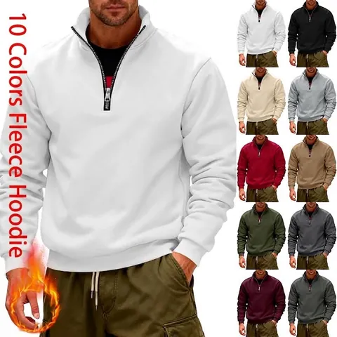 Men's Heavyweight Fleece Lined Half Zip Stand Collar Sweatshirt American Vintage Loose Fit Winter Warm Outdoor Casual Top