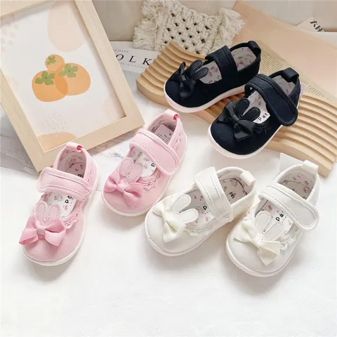 Kleinkind Mädchen Lauflernschuhe Segeltuch Hasenohr Schleife Mary Jane Weiche Sohle Rutschfest Baby Mädchen Flache Schuhe