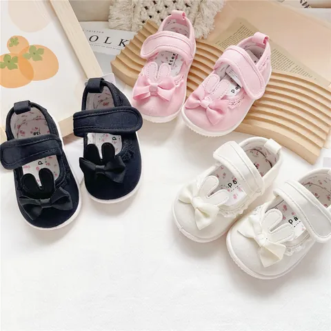 Kleinkind Mädchen Lauflernschuhe Segeltuch Hasenohr Schleife Mary Jane Weiche Sohle Rutschfest Baby Mädchen Flache Schuhe