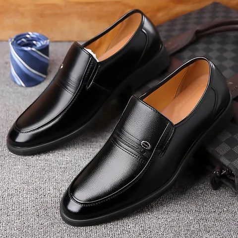 Men Business Formal Leather Shoes Microfiber Slip On Loafers Large Size Office Wear Resistant Non Slip Gentleman Dress Shoes