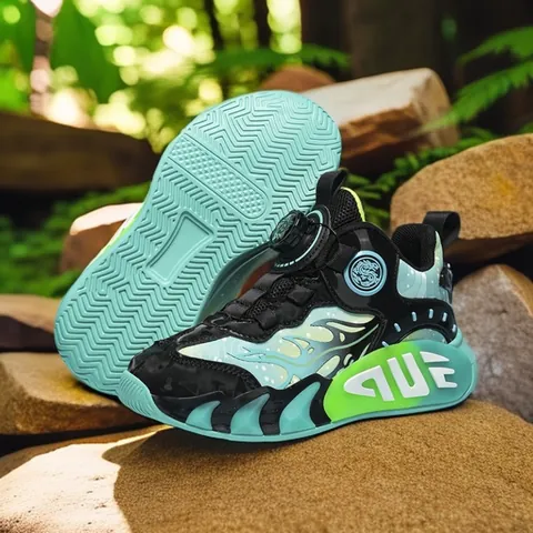 Kids Running Shoes Boys Girls Autumn Rotating Buckle Sneakers Non-Slip Waterproof Thick Sole Student Outdoor Sport Shoes
