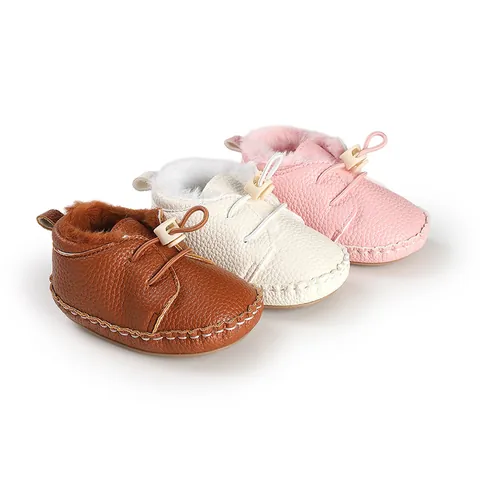 Winter Neugeborene Baby Lauflernschuhe Fleece Gefüttert Warm Künstliches PU Leder Weiche Sohle Rutschfest Säugling Baumwolle Stiefel