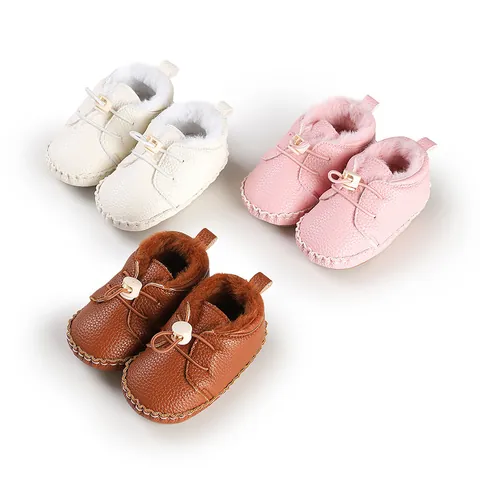 Winter Neugeborene Baby Lauflernschuhe Fleece Gefüttert Warm Künstliches PU Leder Weiche Sohle Rutschfest Säugling Baumwolle Stiefel