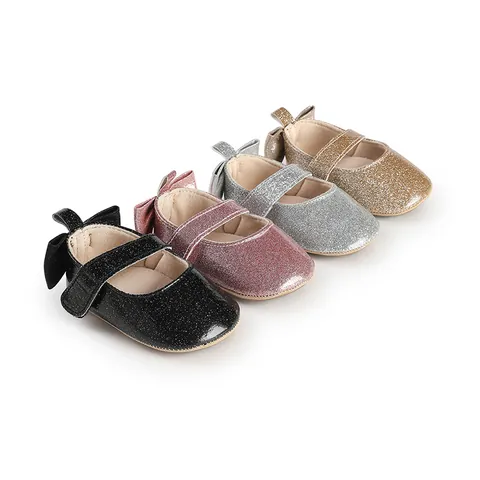 Baby Girls Glitter Mary Jane First Walker Shoes With Bow Soft Sole Sequin Princess Shoes Infant Toddler Walking Shoes