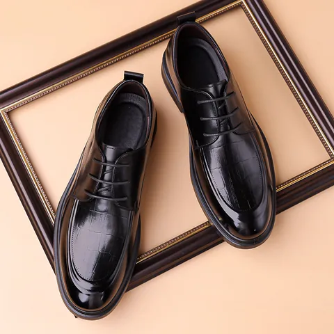 Men Business Dress Shoes Crocodile Pattern Split Cow Leather Derby Shoes British Style Formal Wedding Office Shoes