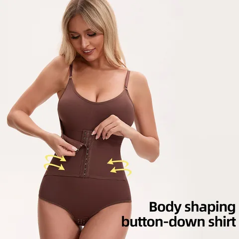 Women's High Waist Shaping Bodysuit Adjustable Straps Seamless Tummy Control Waist Trainer Shapewear Hook-and-eye Bodysuit
