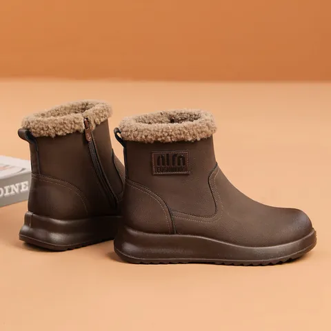 Women Microfiber Leather Snow Boots Vintage Side Zipper Winter Warm Fleece Lined Short Boots Casual Non-slip Thick Sole Footwear