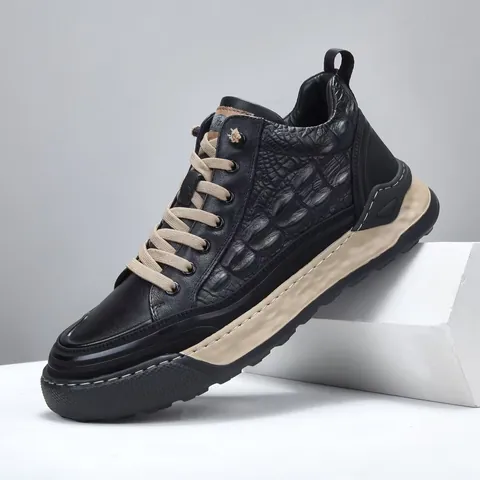 Chaussures Décontractées en Cuir pour Hommes Motif Crocodile Doublure Polaire Chaudes Hivernales Slip On Légères Mocassins Mode Baskets Confortables