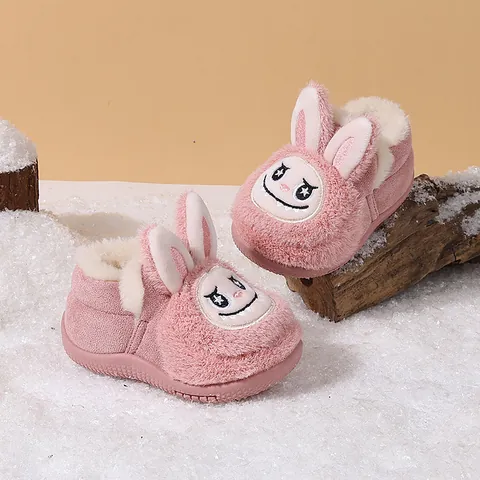 Toddler Kids Winter Snow Boots Cute Cartoon Rabbit Ears Plush Warm Lined Walking Shoes Anti-Slip Thickened Cotton Shoes