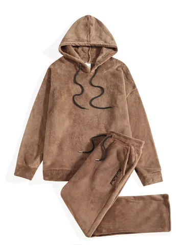 Men's Oversized Casual Fleece Hoodie And Pants Set Warm Winter Pullover Sweatshirt And Sweatpants Top And Bottom Outfits